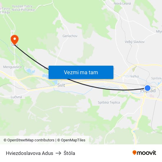 Hviezdoslavova Adus to Štôla map