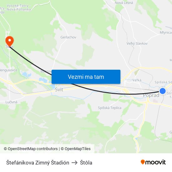 Štefánikova Zimný Štadión to Štôla map