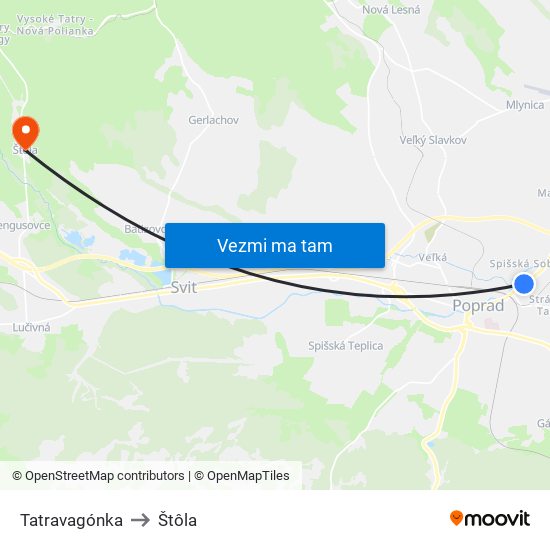 Tatravagónka to Štôla map