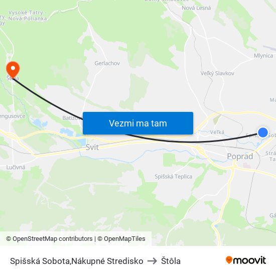 Spišská Sobota,Nákupné Stredisko to Štôla map