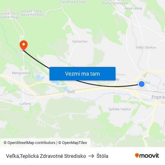 Veľká,Teplická Zdravotné Stredisko to Štôla map