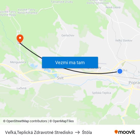 Veľká,Teplická Zdravotné Stredisko to Štôla map