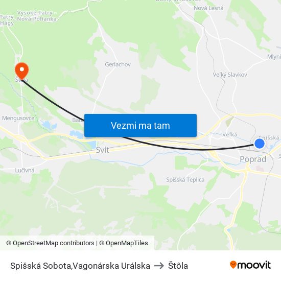 Spišská Sobota,Vagonárska Urálska to Štôla map