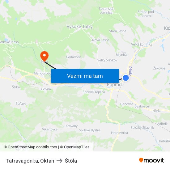 Tatravagónka, Oktan to Štôla map