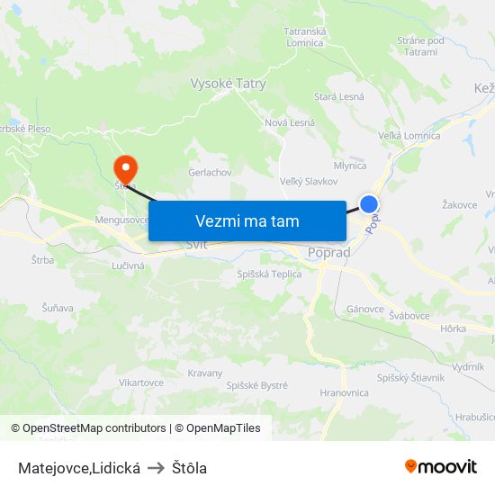 Matejovce,Lidická to Štôla map