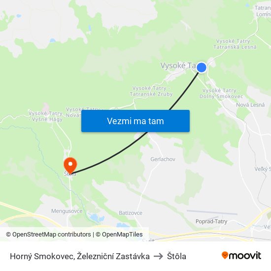 Horný Smokovec, Železniční Zastávka to Štôla map