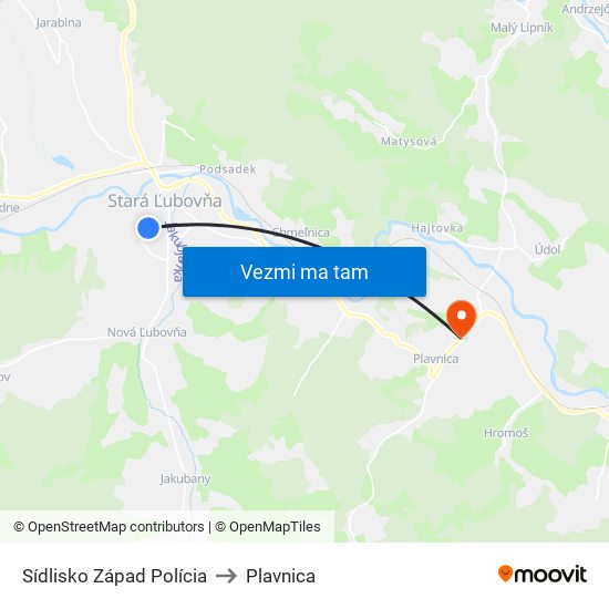 Sídlisko  Západ Polícia to Plavnica map