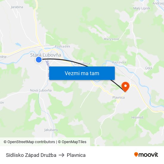 Sídlisko Západ Družba to Plavnica map