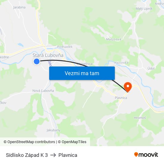 Sídlisko Západ K 3 to Plavnica map