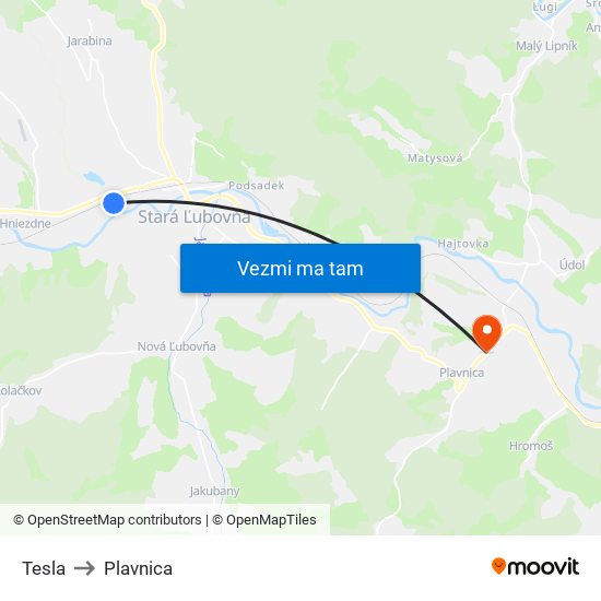 Tesla to Plavnica map