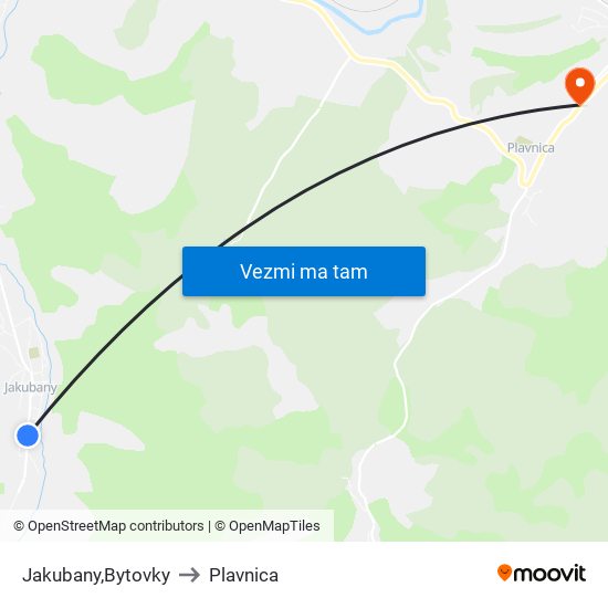 Jakubany,Bytovky to Plavnica map