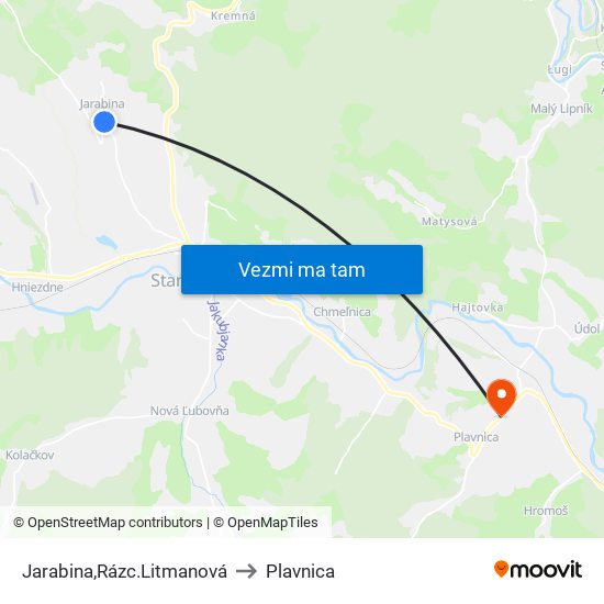 Jarabina,Rázc.Litmanová to Plavnica map