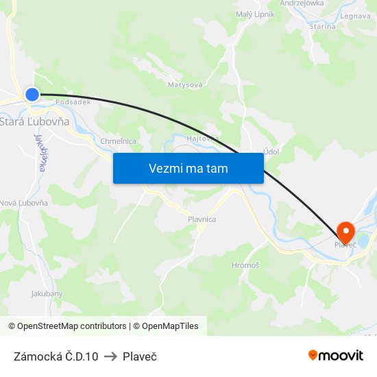 Zámocká Č.D.10 to Plaveč map