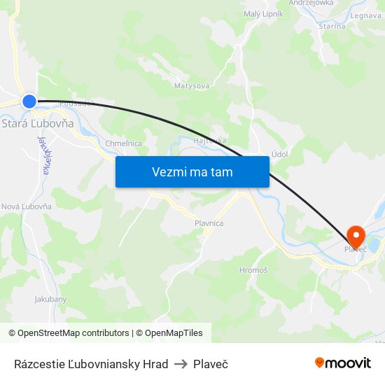 Rázcestie Ľubovniansky Hrad to Plaveč map