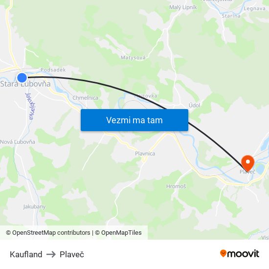 Kaufland to Plaveč map