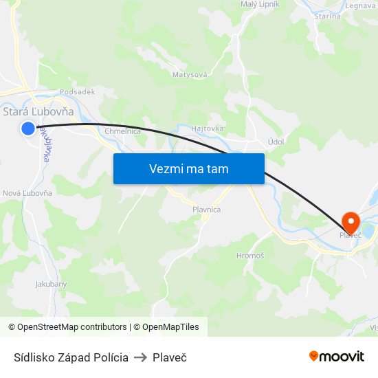 Sídlisko  Západ Polícia to Plaveč map