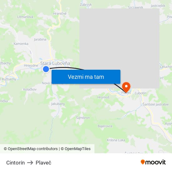 Cintorín to Plaveč map