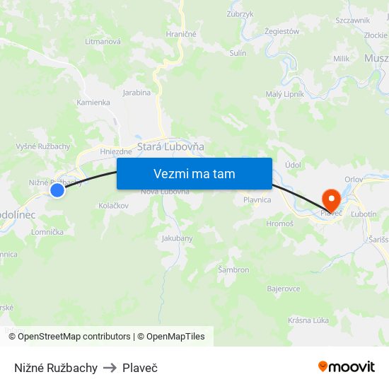 Nižné Ružbachy to Plaveč map