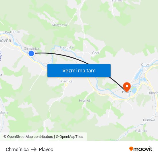 Chmeľnica to Plaveč map