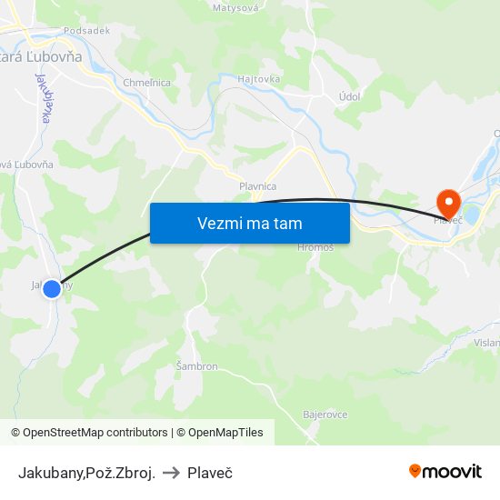 Jakubany,Pož.Zbroj. to Plaveč map