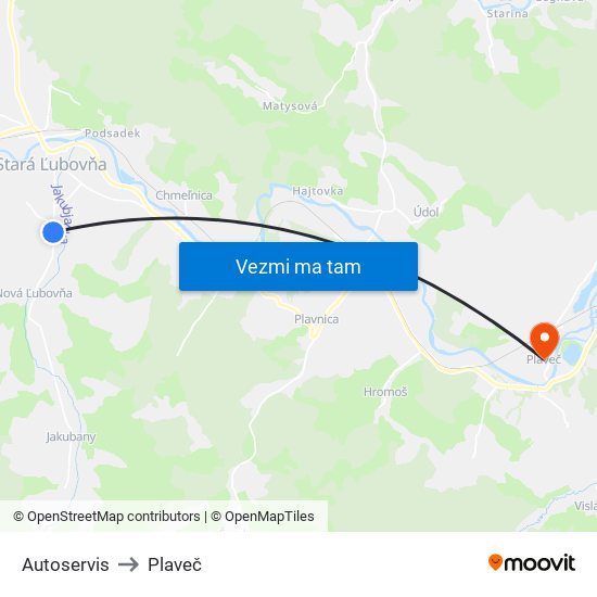 Autoservis to Plaveč map