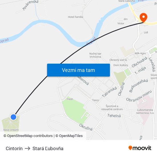 Cintorín to Stará Ľubovňa map