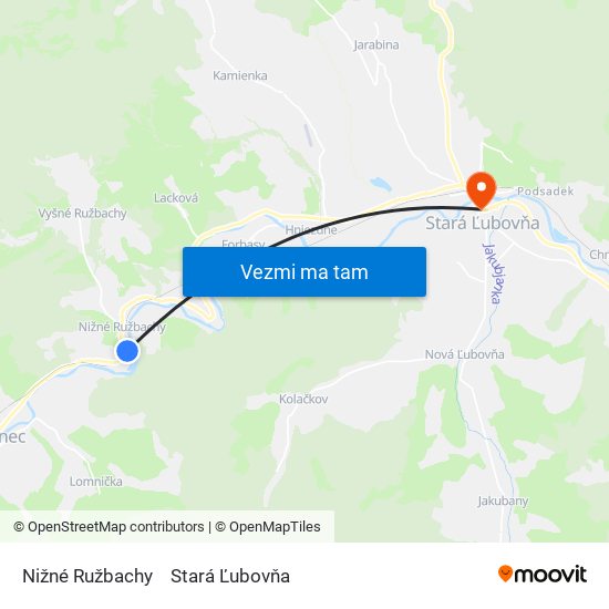 Nižné Ružbachy to Stará Ľubovňa map