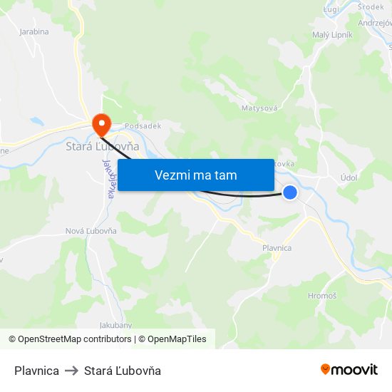 Plavnica to Stará Ľubovňa map