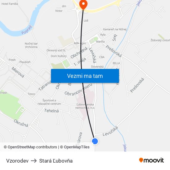 Vzorodev to Stará Ľubovňa map