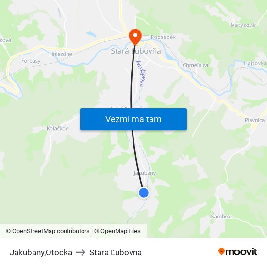 Jakubany,Otočka to Stará Ľubovňa map