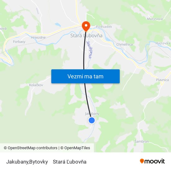 Jakubany,Bytovky to Stará Ľubovňa map