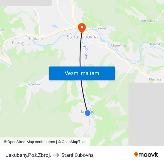 Jakubany,Pož.Zbroj. to Stará Ľubovňa map