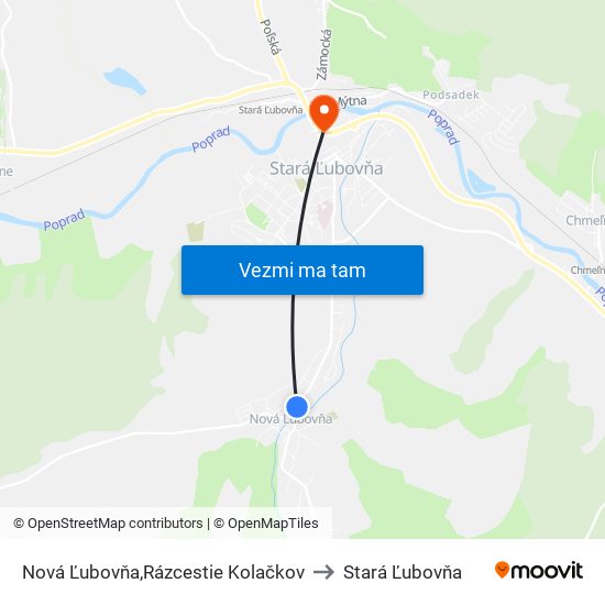 Nová Ľubovňa,Rázcestie Kolačkov to Stará Ľubovňa map