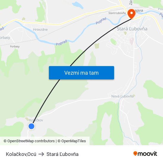 Kolačkov,Ocú to Stará Ľubovňa map