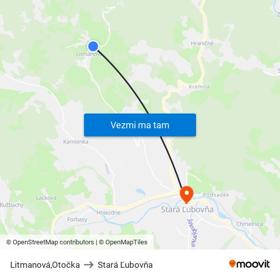 Litmanová,Otočka to Stará Ľubovňa map