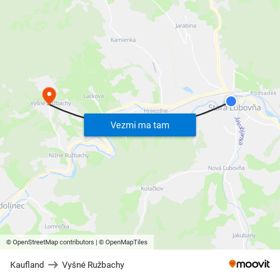 Kaufland to Vyšné Ružbachy map