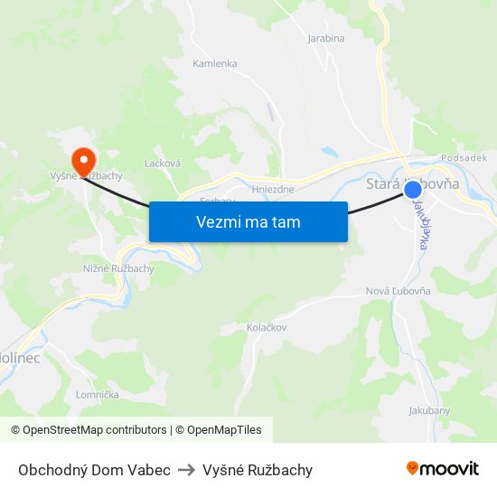 Obchodný Dom Vabec to Vyšné Ružbachy map