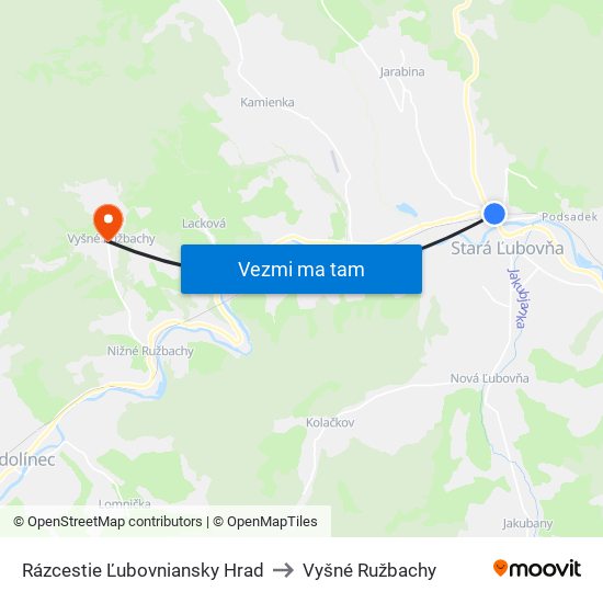 Rázcestie Ľubovniansky Hrad to Vyšné Ružbachy map