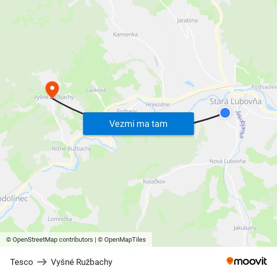 Tesco to Vyšné Ružbachy map