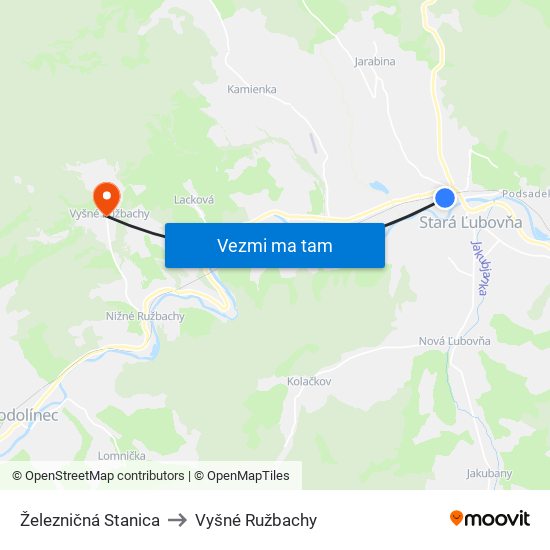 Železničná Stanica to Vyšné Ružbachy map