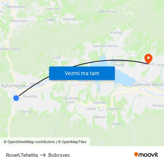 Roveň,Tehelňa to Bobrovec map
