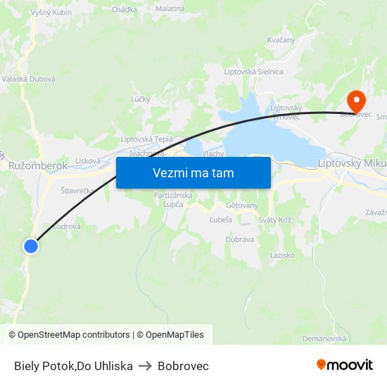 Biely Potok,Do Uhliska to Bobrovec map