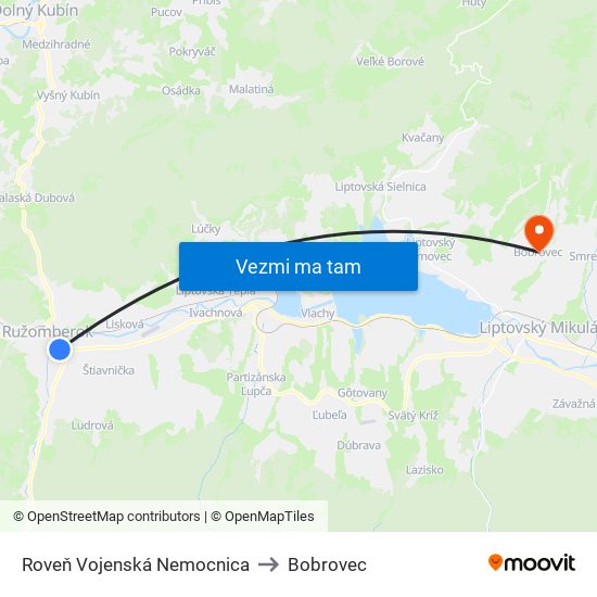 Roveň Vojenská Nemocnica to Bobrovec map