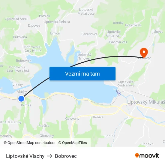 Liptovské Vlachy to Bobrovec map