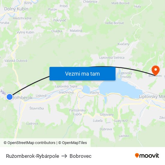 Ružomberok-Rybárpole to Bobrovec map