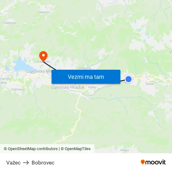 Važec to Bobrovec map