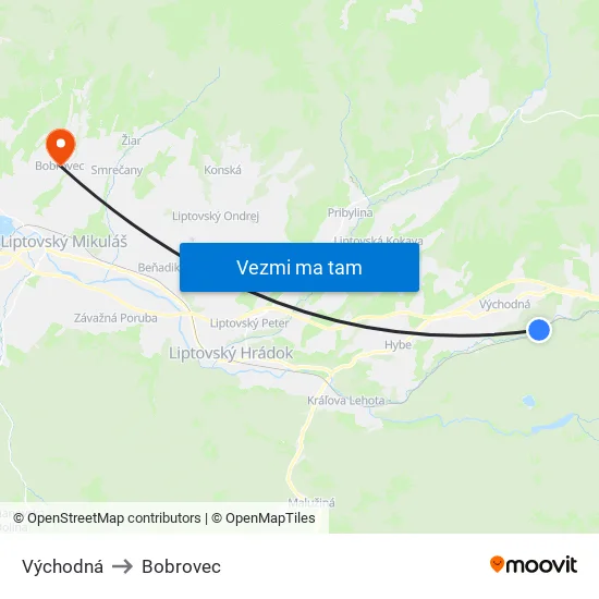 Východná to Bobrovec map