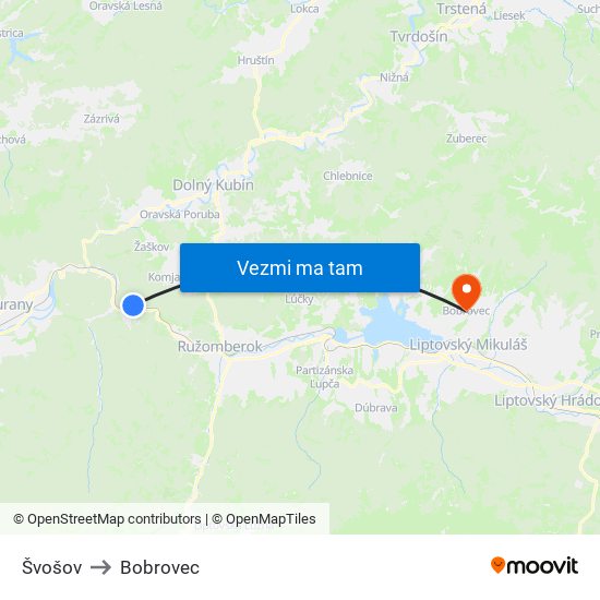 Švošov to Bobrovec map