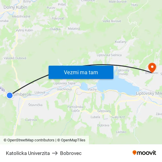 Katolícka Univerzita to Bobrovec map