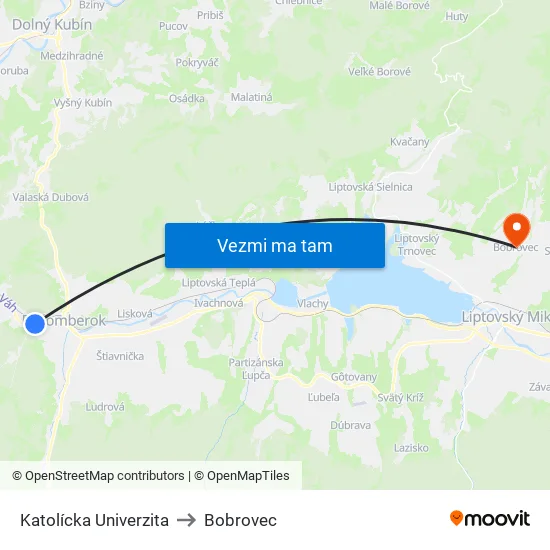 Katolícka Univerzita to Bobrovec map